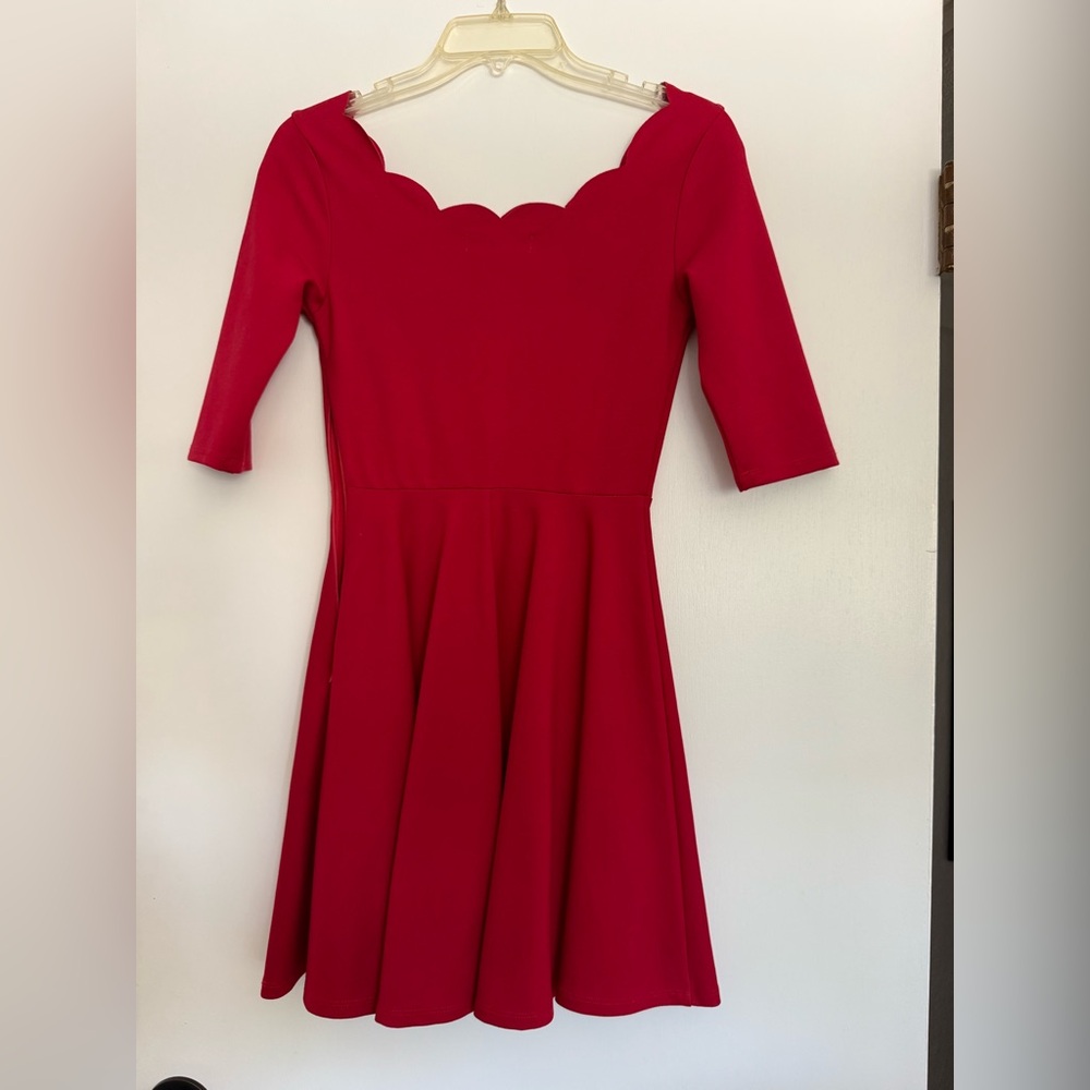 Lulus Mini Red Scalloped Skater Dress - Picture 4 of 5